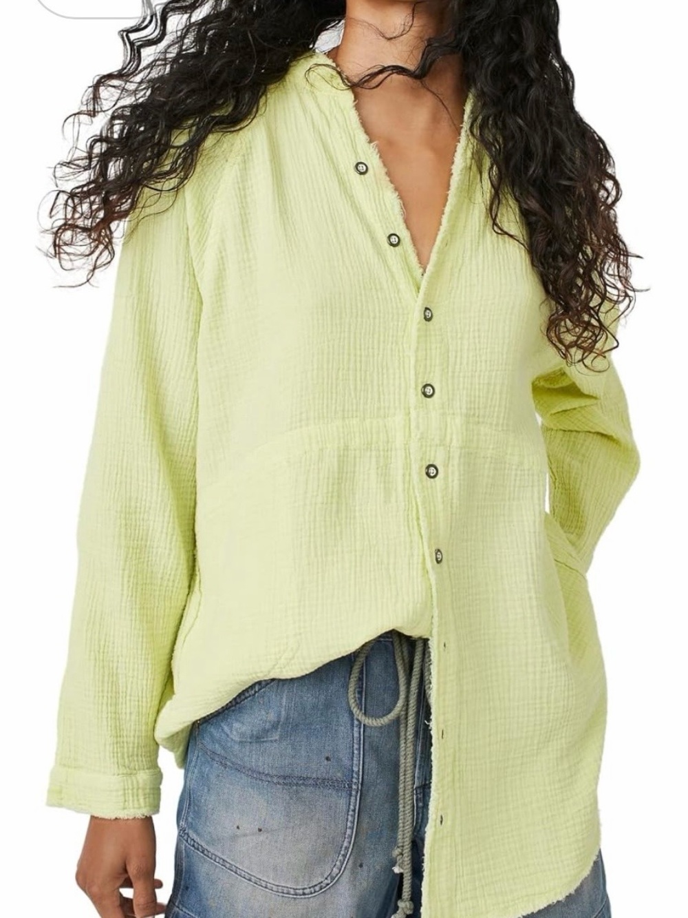 Free People We The Free Lime Yellow Cotton Gauze Button Down Tunic Medium M